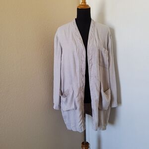 Eileen Fisher Beige Open Front Blazer Jacket Size S Cotton Wool Silk Blend